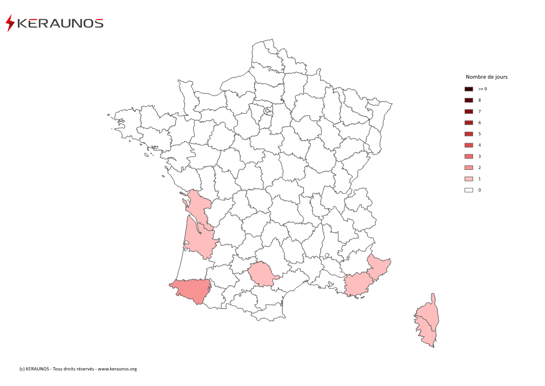 Carte Nombre de jours avec orage violent