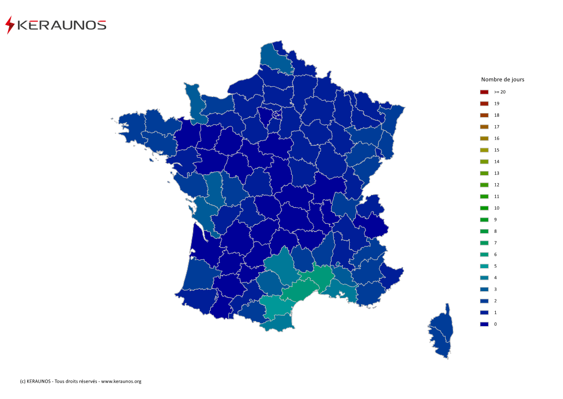 Carte du Nombre de jours avec orage