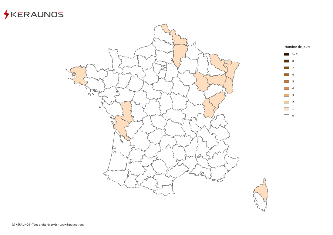 Carte Nombre de jours avec orage fort