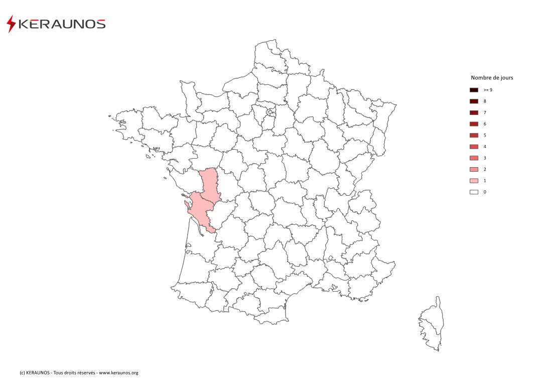 Carte Nombre de jours avec orage violent