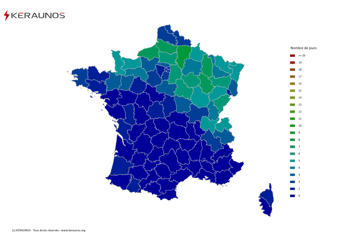 Carte du Nombre de jours avec orage