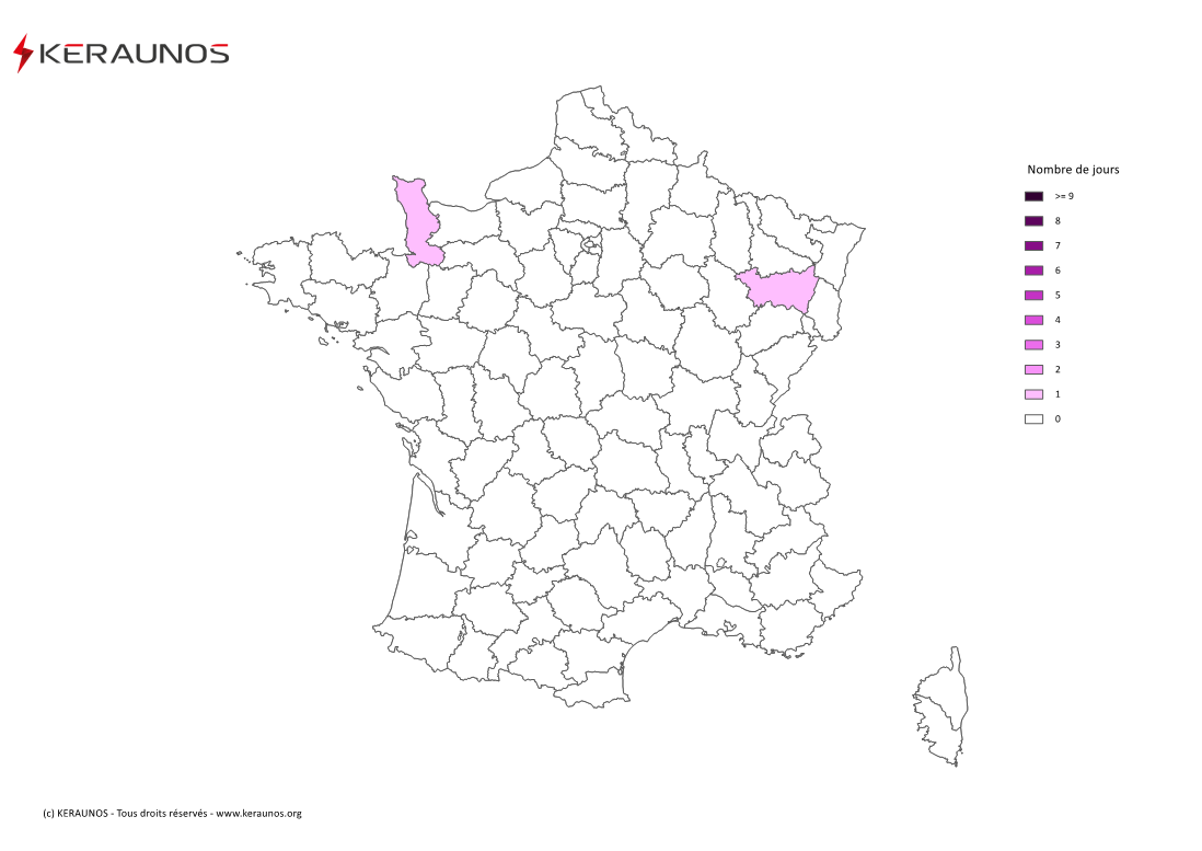 Carte Nombre de jours avec orage extrême