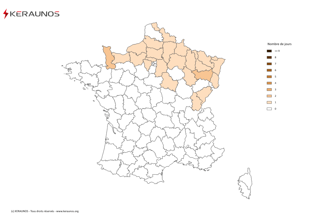 Carte Nombre de jours avec orage fort