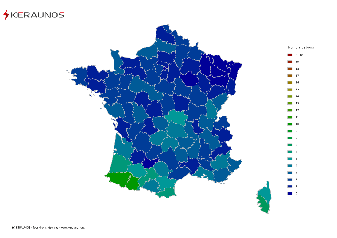 Carte du Nombre de jours avec orage