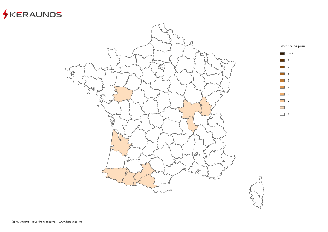 Carte Nombre de jours avec orage fort