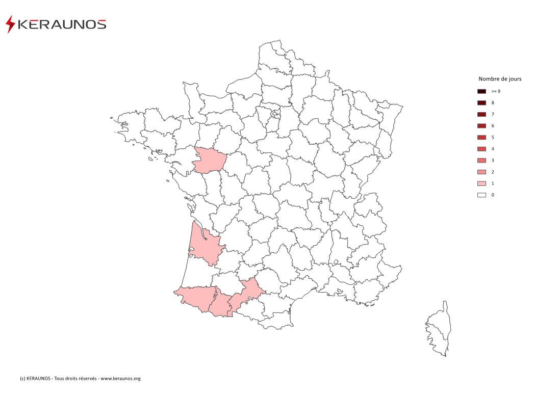 Carte Nombre de jours avec orage violent