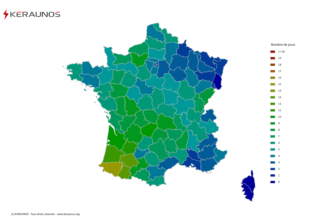 Carte du Nombre de jours avec orage