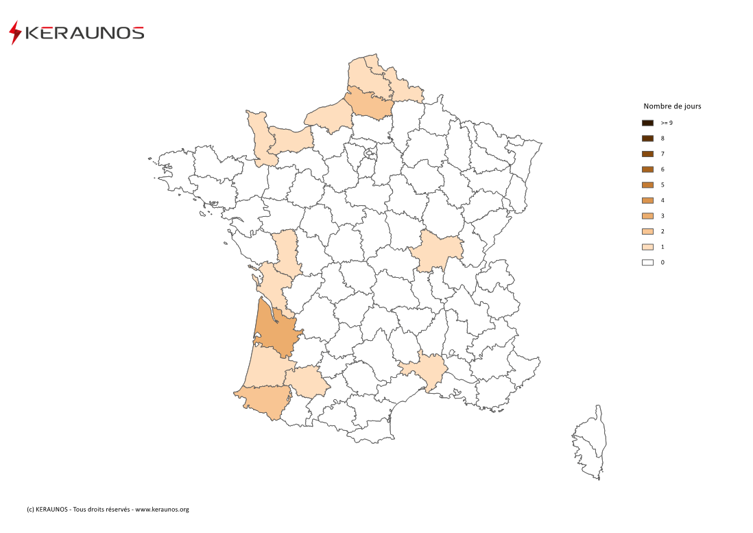 Carte Nombre de jours avec orage fort