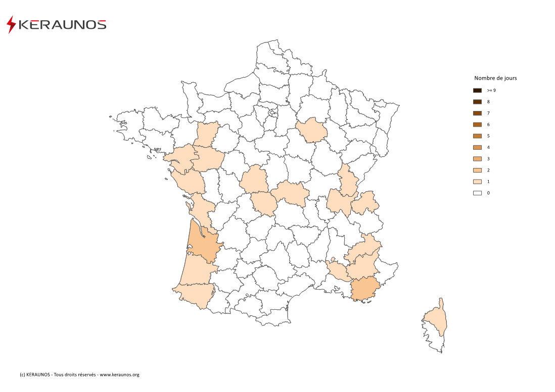 Carte Nombre de jours avec orage fort