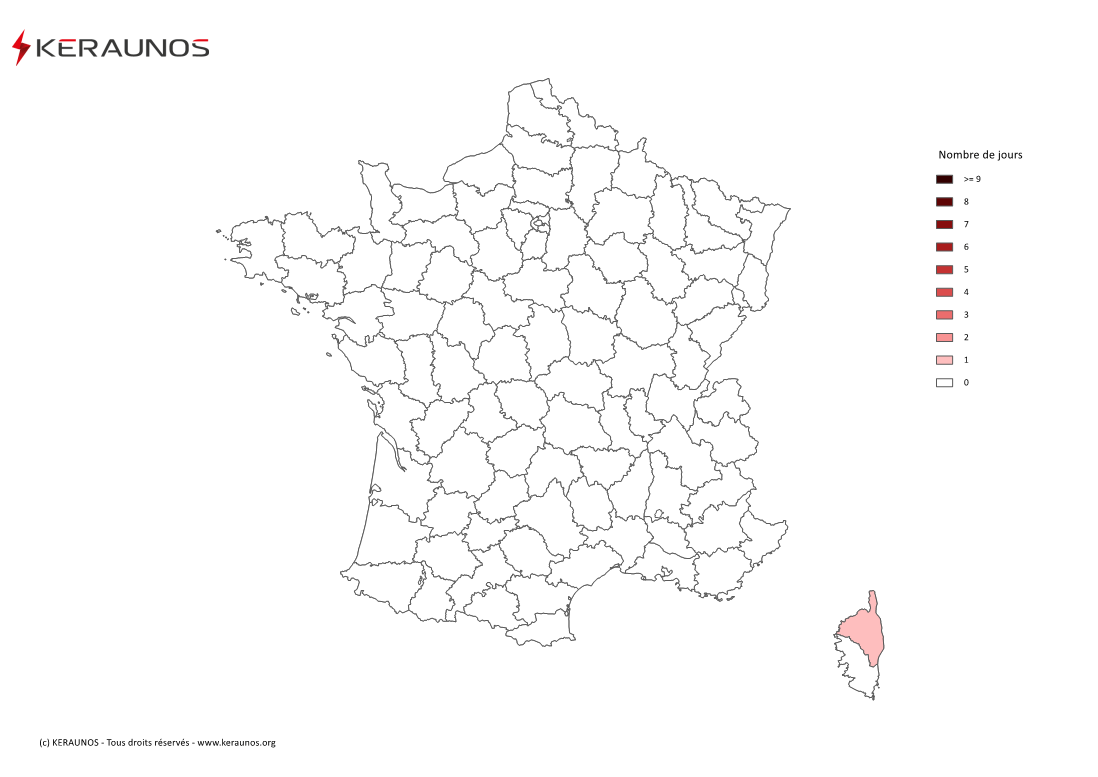 Carte Nombre de jours avec orage violent