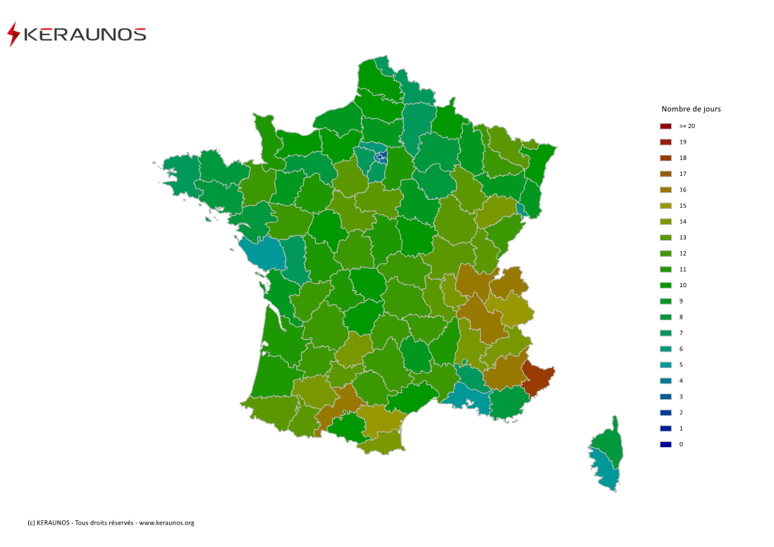 Carte du Nombre de jours avec orage