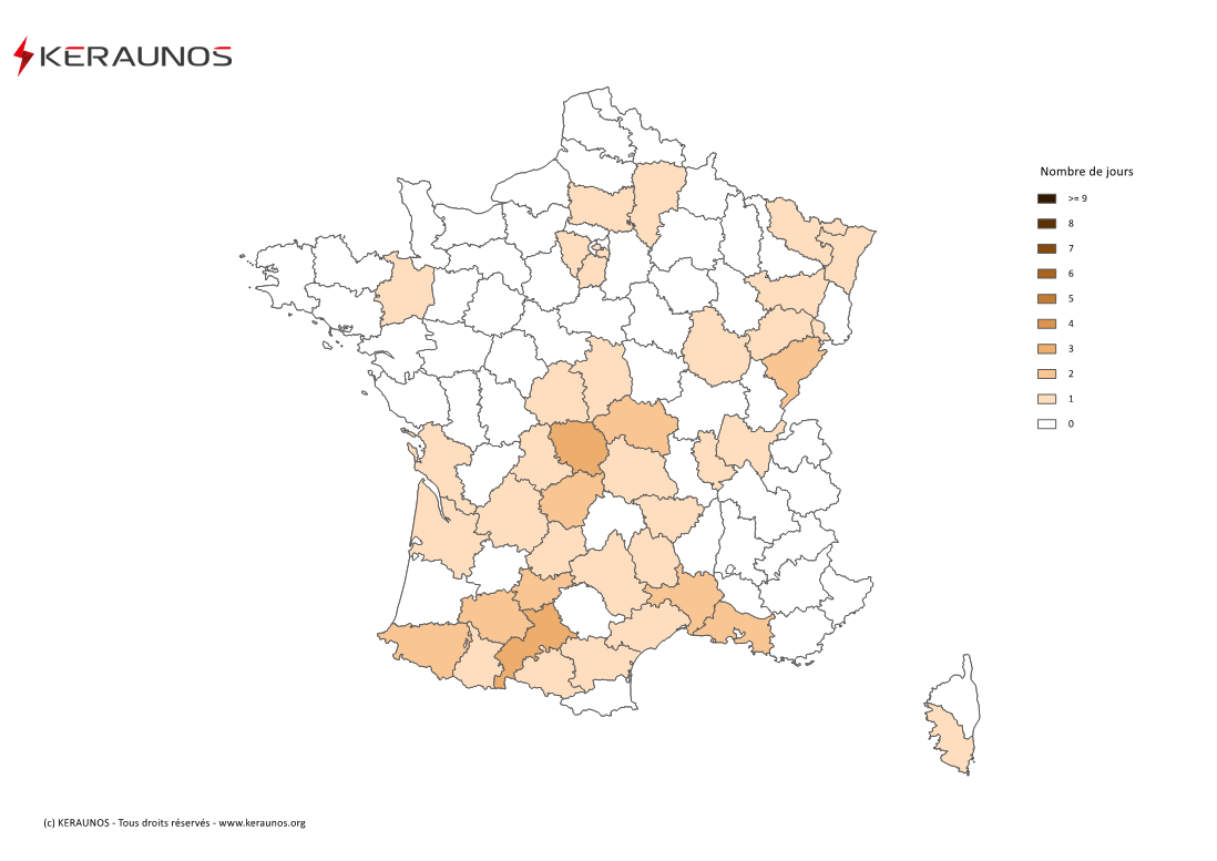 Carte Nombre de jours avec orage fort