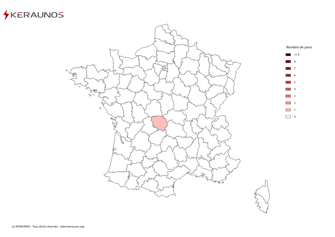 Carte Nombre de jours avec orage violent