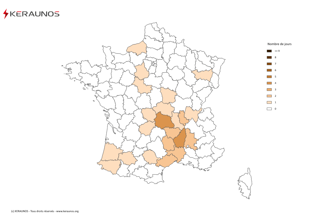 Carte Nombre de jours avec orage fort