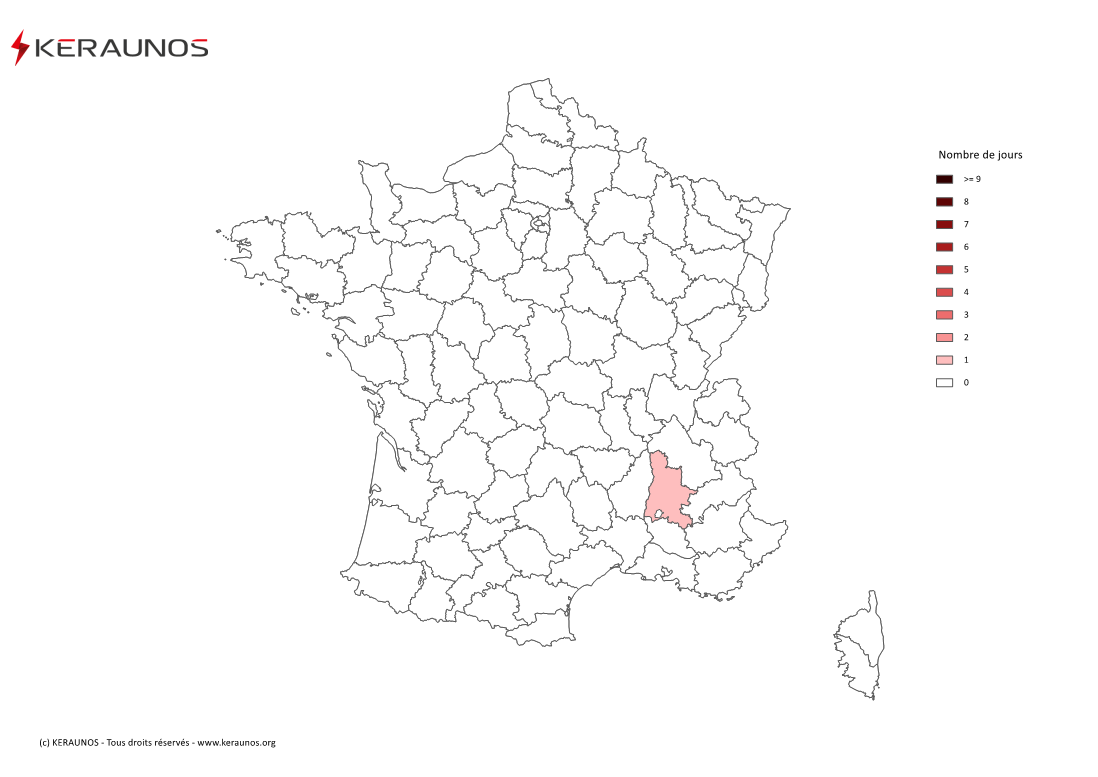 Carte Nombre de jours avec orage violent