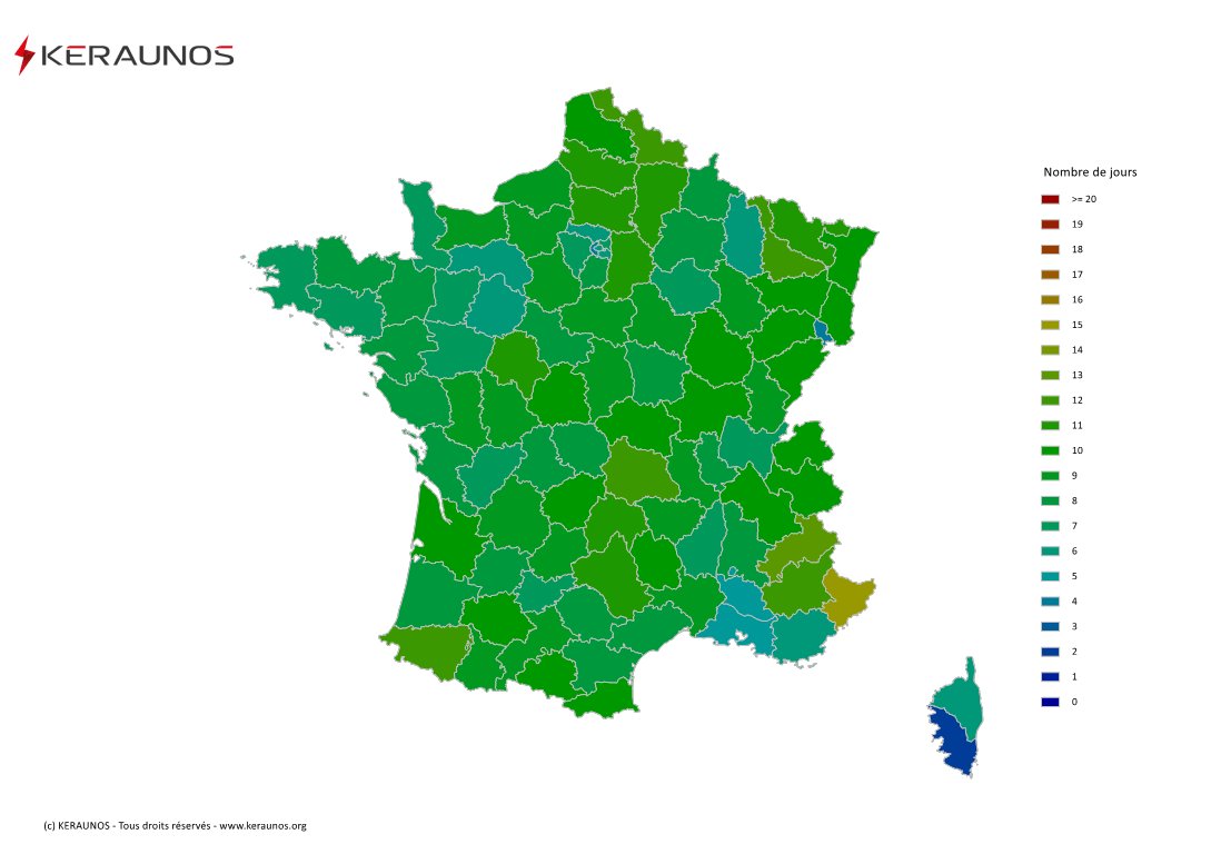 Carte du Nombre de jours avec orage