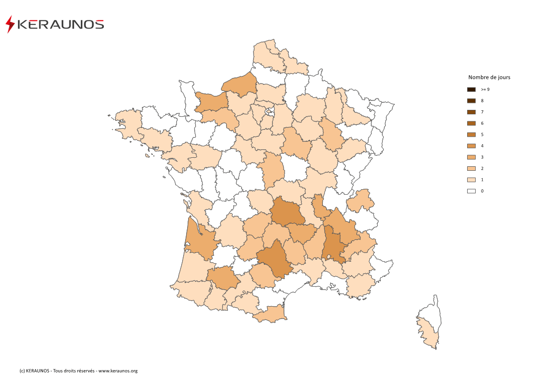 Carte Nombre de jours avec orage fort