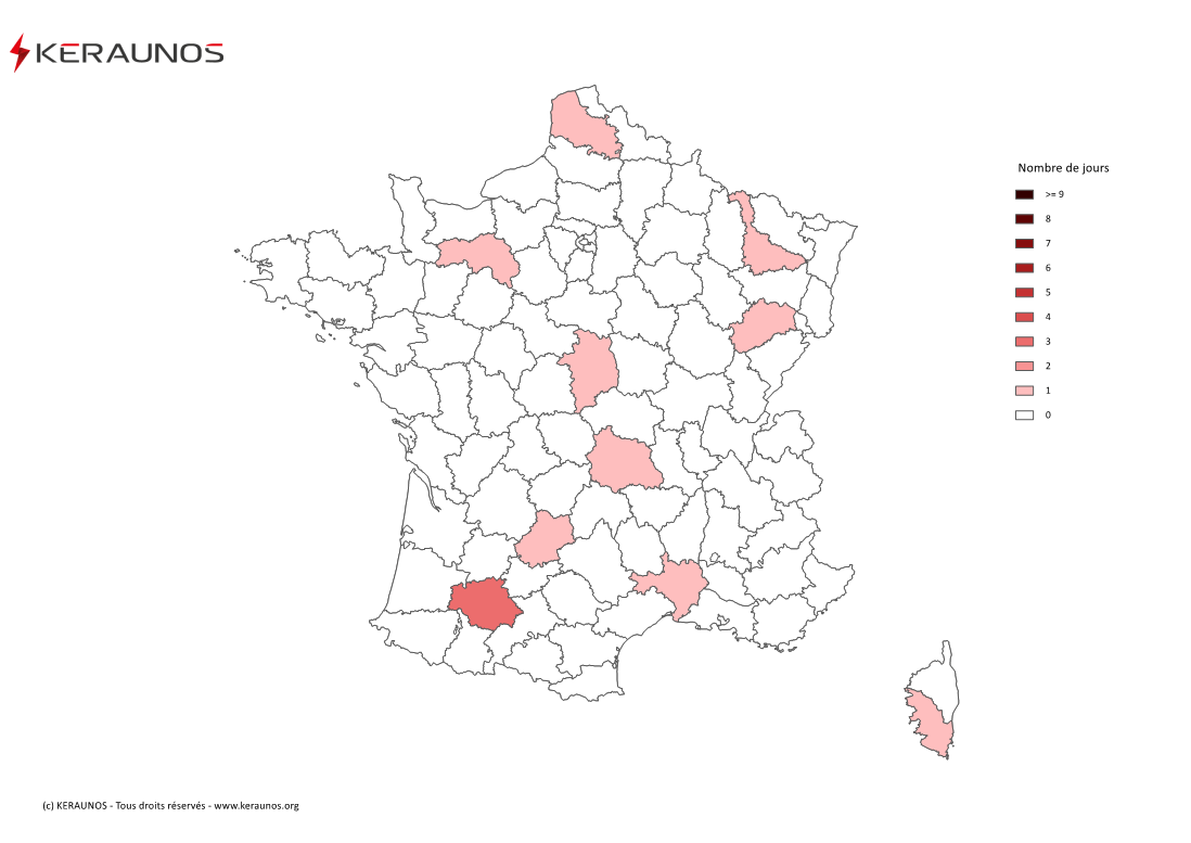 Carte Nombre de jours avec orage violent