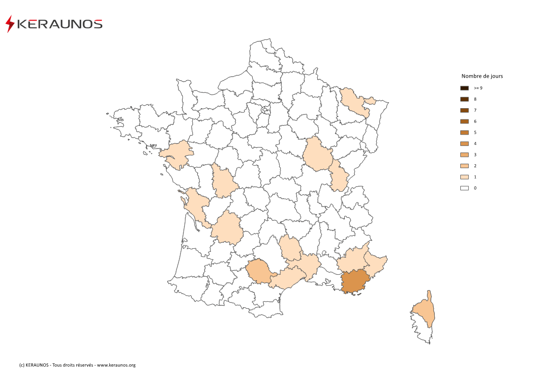 Carte Nombre de jours avec orage fort