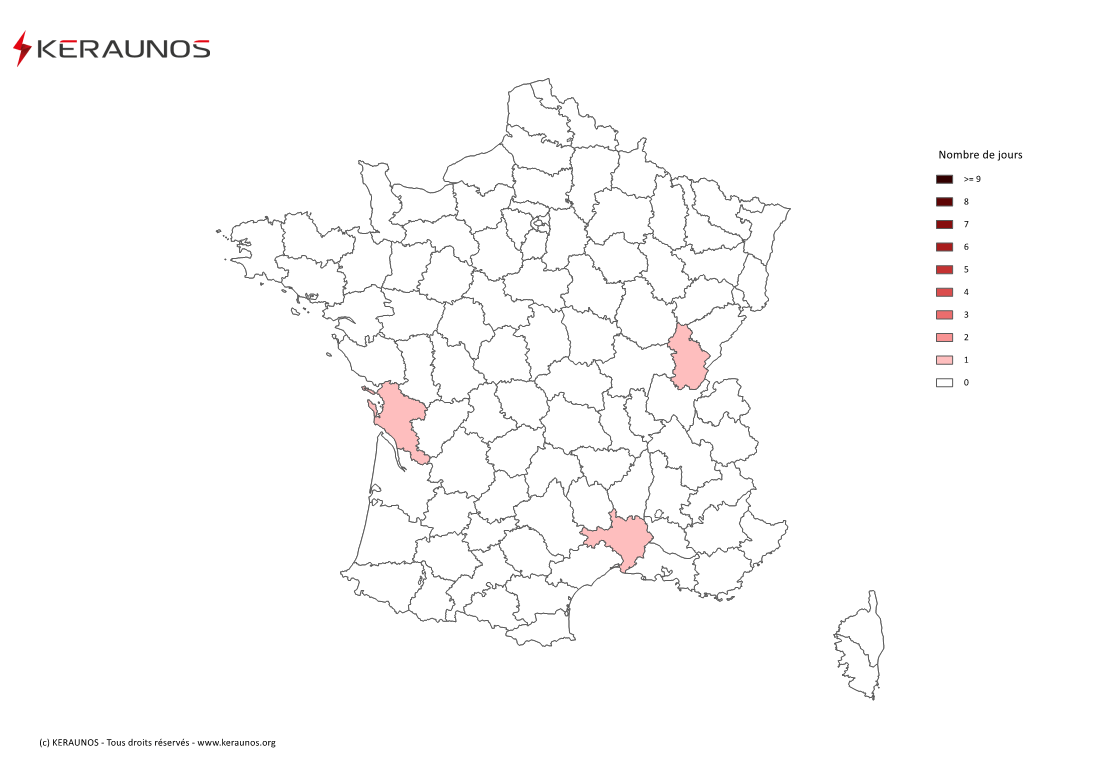 Carte Nombre de jours avec orage violent