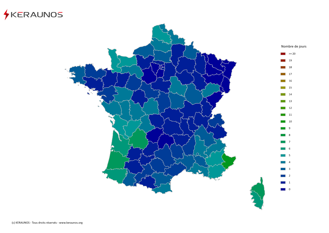 Carte du Nombre de jours avec orage