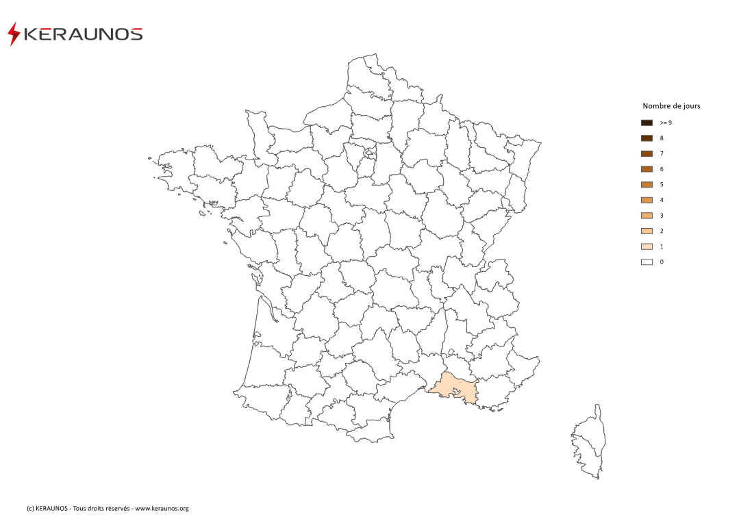 Carte Nombre de jours avec orage fort