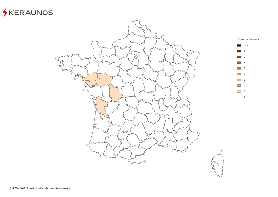 Carte Nombre de jours avec orage fort