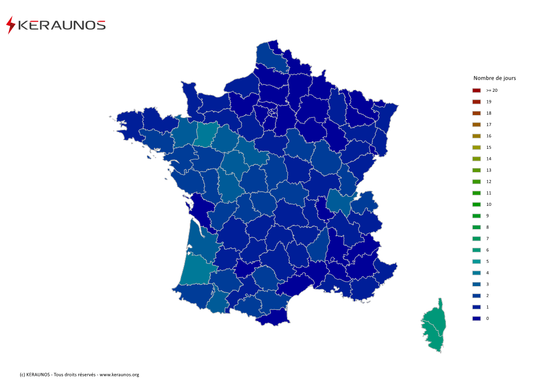 Carte du Nombre de jours avec orage