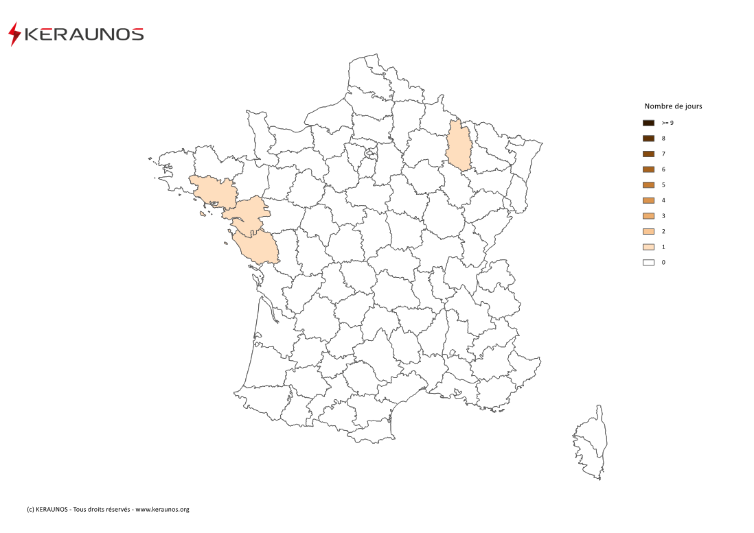 Carte Nombre de jours avec orage fort