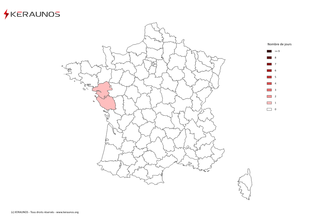 Carte Nombre de jours avec orage violent