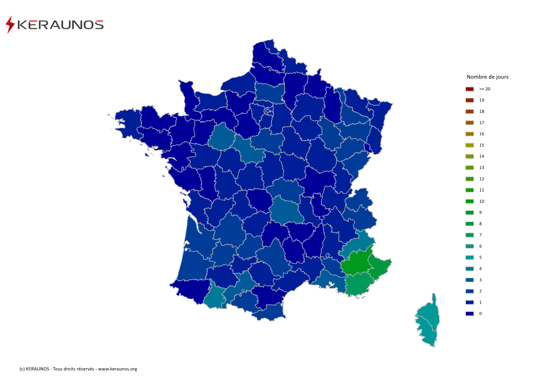 Carte du Nombre de jours avec orage