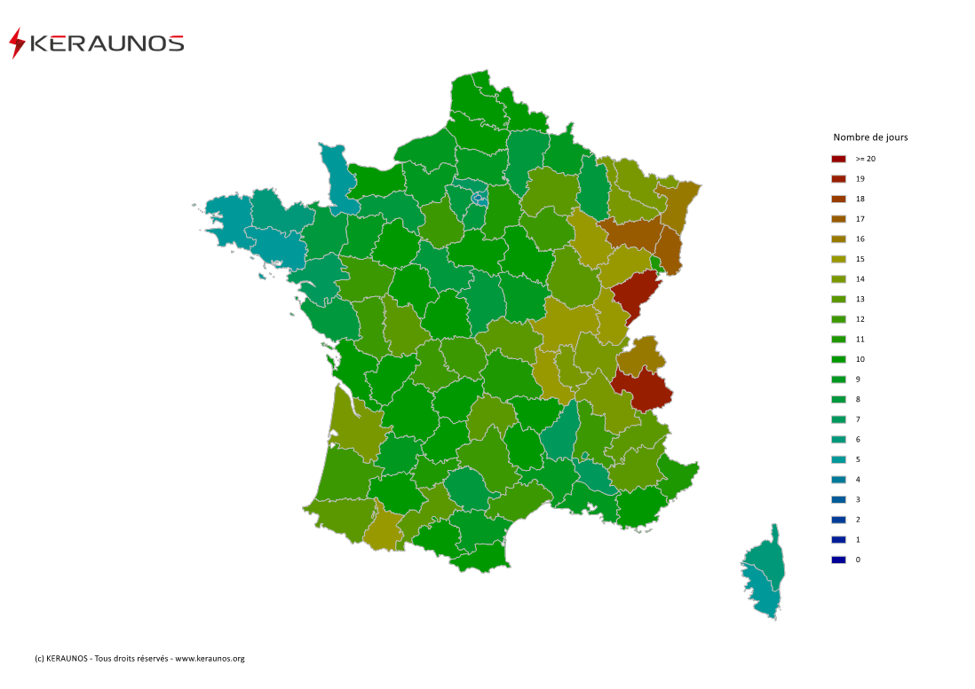 Carte du Nombre de jours avec orage