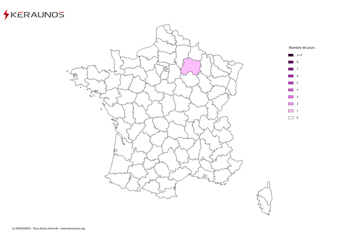 Carte Nombre de jours avec orage extrême