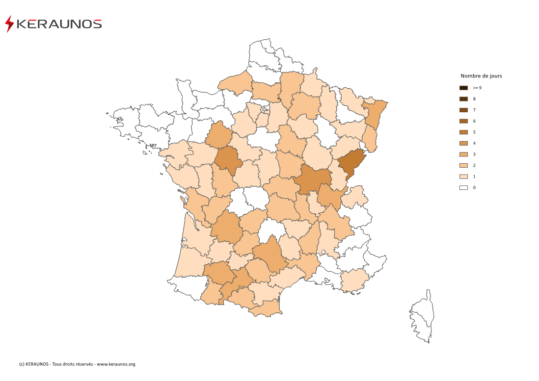 Carte Nombre de jours avec orage fort