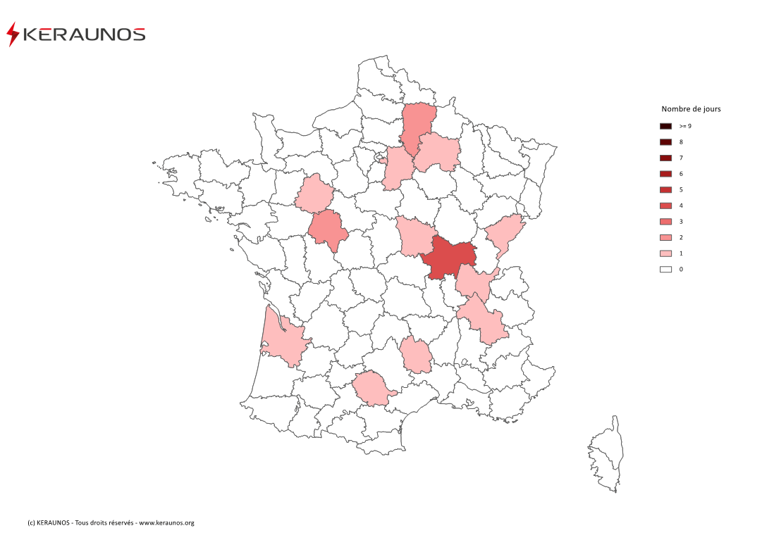 Carte Nombre de jours avec orage violent