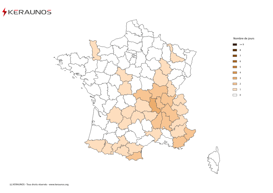 Carte Nombre de jours avec orage fort