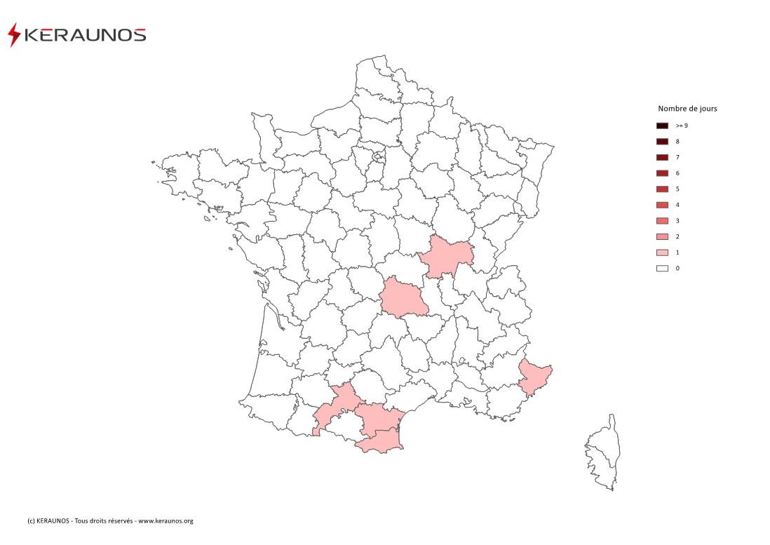 Carte Nombre de jours avec orage violent