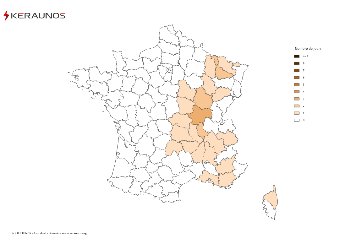 Carte Nombre de jours avec orage fort