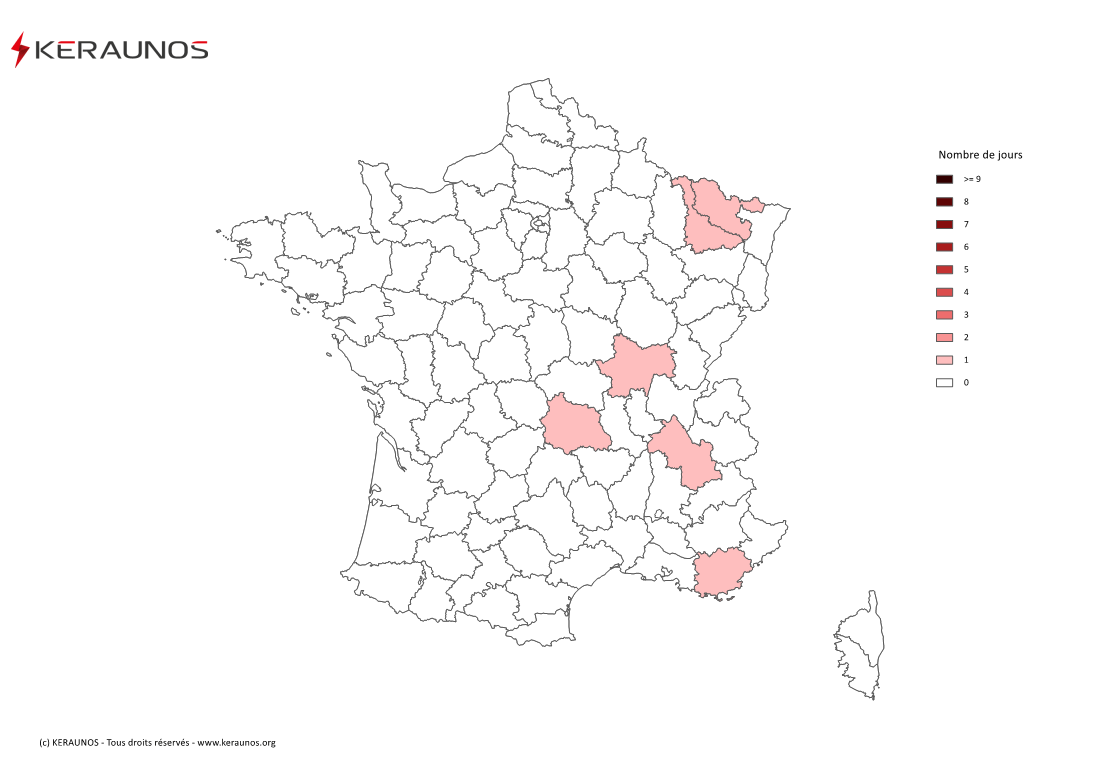 Carte Nombre de jours avec orage violent