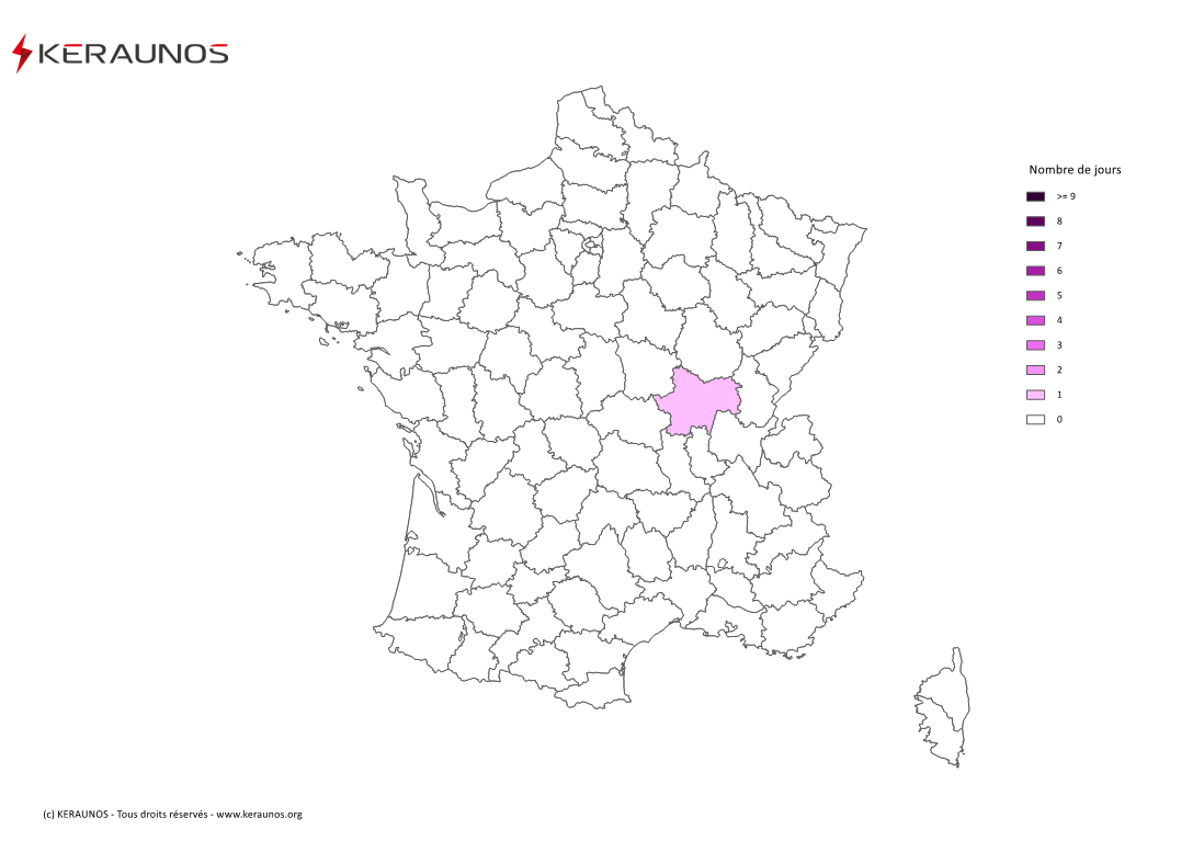 Carte Nombre de jours avec orage extrême