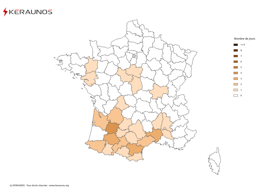 Carte Nombre de jours avec orage fort