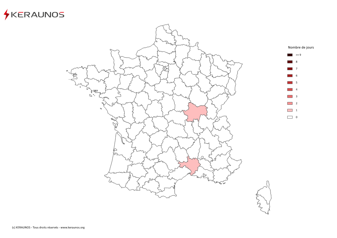 Carte Nombre de jours avec orage violent