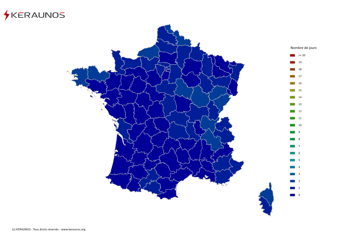 Carte du Nombre de jours avec orage