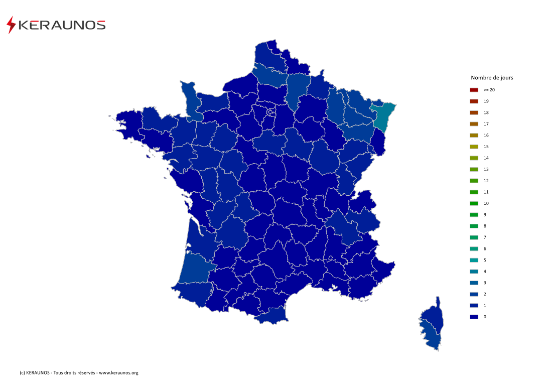 Carte du Nombre de jours avec orage