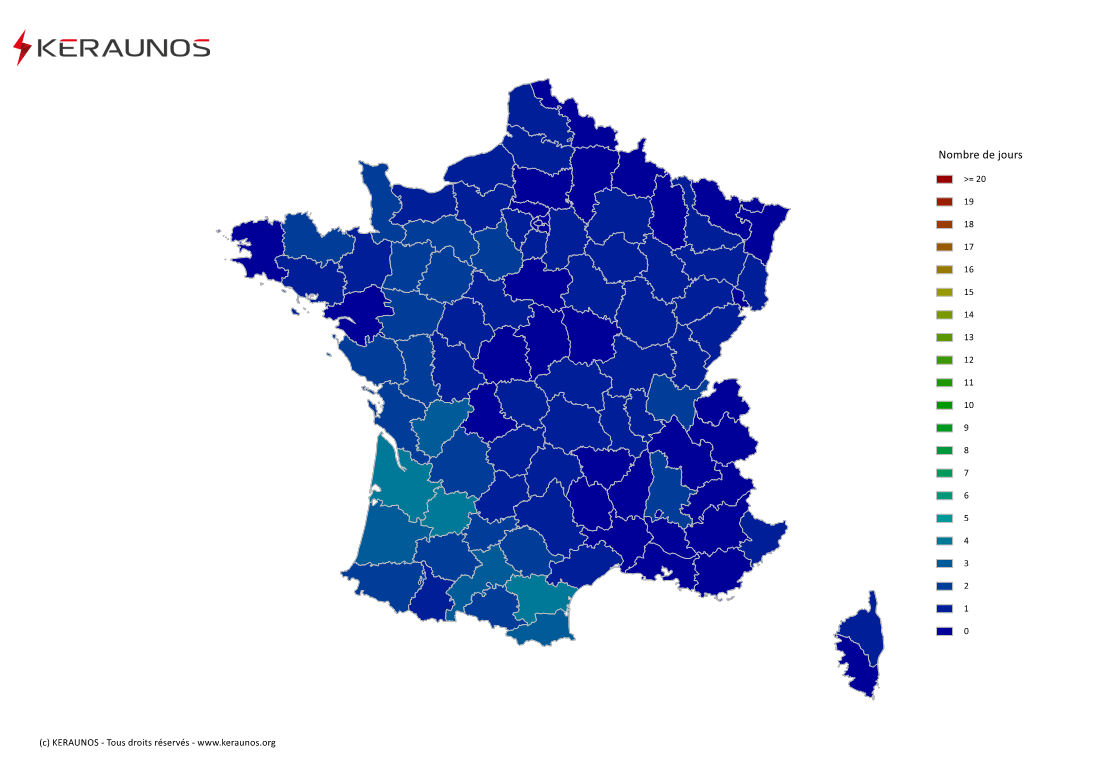 Carte du Nombre de jours avec orage