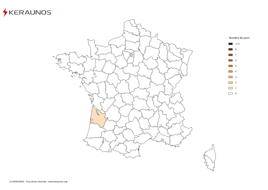 Carte Nombre de jours avec orage fort