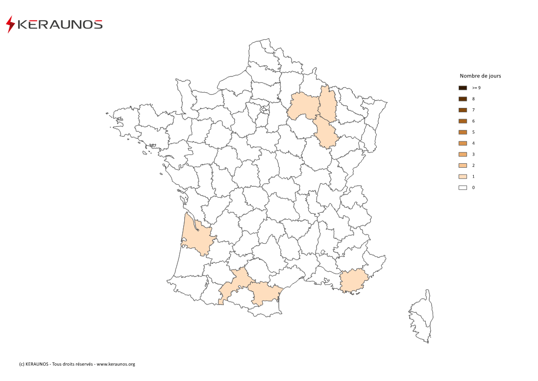 Carte Nombre de jours avec orage fort