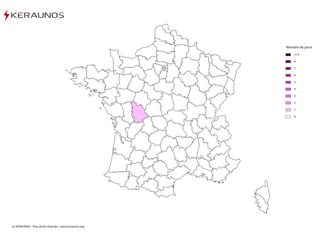 Carte Nombre de jours avec orage extrême