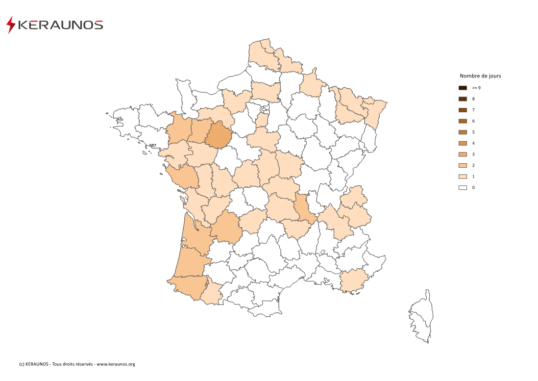 Carte Nombre de jours avec orage fort