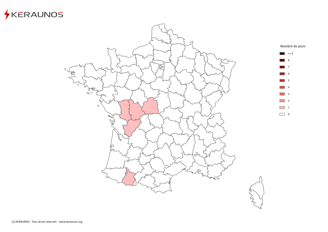 Carte Nombre de jours avec orage violent